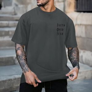 T-shirt FOXA Christian Faith Over Fear pour homme, t-shirt graphique religieux surdimensionné avec motif croix, 100% coton, manches courtes - Product Image 5