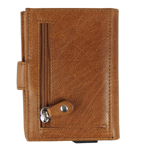 Cartera corta de cuero genuino para hombre, tarjetero con múltiples ranuras, cierre plegable, estilo minimalista, color marrón - Product Image 5