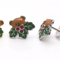 Boucles d'oreilles clous en argent 925 plaqué or Hongqi Holly Bear avec zircon serti clos, design mignon pour cadeau de fête et d'anniversaire