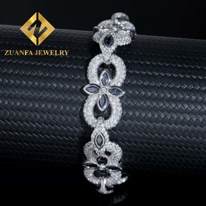 Bijoux fins, nouveau style, bracelet cubain en moissanite glacé, argent sterling, hip hop, VVS, bracelet trèfle en moissanite bleue pour homme - Product Image 2