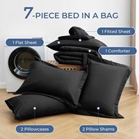 Ensemble de literie complet 7 pièces noir taille Queen comprenant couette, drap plat, drap-housse, taies d'oreiller et housse de couette