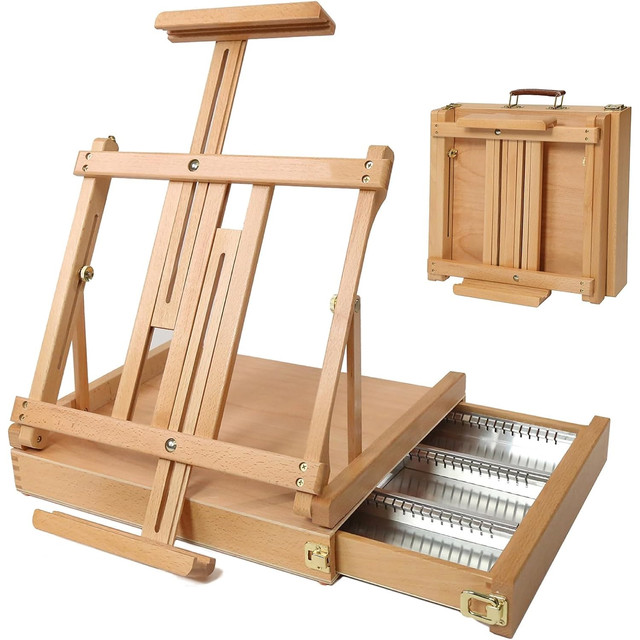 Professional Adjustable Fold Bamboo Wood Sketchbox Table Artist Easel With Drawer Storage for Studio or Outdoor