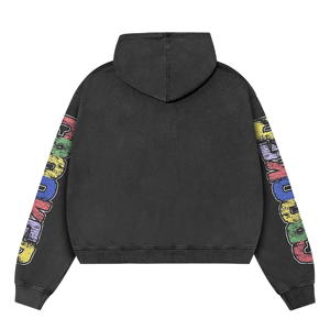 <span class=keywords><strong>Felpa</strong></span> con Cappuccio Oversize Vintage da <span class=keywords><strong>Uomo</strong></span> con <span class=keywords><strong>Zip</strong></span>, Lavaggio Acido, Stampa Frontale con Logo, Manica Lunga, Stile Streetwear per Vendita all'Ingrosso - Product Image 2