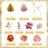 Ensemble de 13 décorations florales pour gâteau Princesse, avec arche dorée, roses, orchidées, éventails et feuilles, pour anniversaires et fêtes