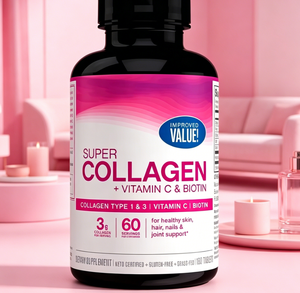 Comprimés de Super Collagène avec Vitamine C et <span class=keywords><strong>Biotine</strong></span> de Type 1 et 3 pour la Peau, les Cheveux, les Ongles et le Soutien Articulaire, Marque Privée OEM - Product Image 1
