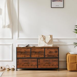 Commode en bois SENYU à 5 tiroirs avec structure métallique pour chambre ou entrée - Product Image 1
