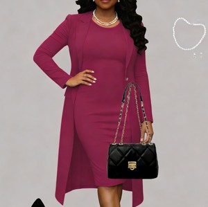 Women's Sleeveless Dress & Long 2 Piece Set - Elegant Formal Office Outfit Fashion - Product Image 1