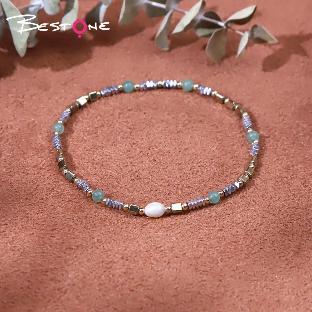 Bestone Custom materiale imballaggio Private Label di cristallo di ematite braccialetto di perle di acqua dolce perline sfaccettate all'ingrosso