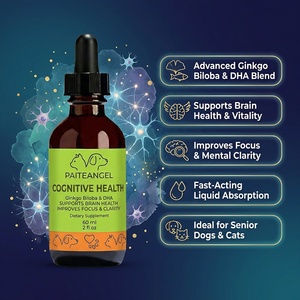 Gouttes liquides OEM pour la santé cognitive des animaux de compagnie, DHA, Ginkgo Biloba, complément alimentaire pour le cerveau des chiens et des chats âgés, concentration et mémoire, 60 ml - Product Image 1