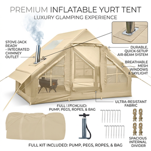 Nouvelle tente de camping gonflable quatre saisons, sans installation requise, pare-soleil, imperméable, entièrement automatique avec <span class=keywords><strong>cheminée</strong></span> intégrée - Product Image 1