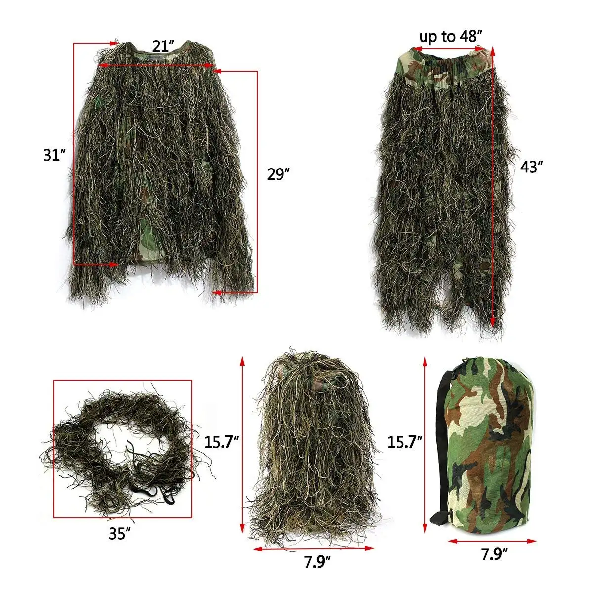 Zennison Outdoor Full Body Ghillie Suit Camouflage 3D Grass camouflage Ghillie Suit