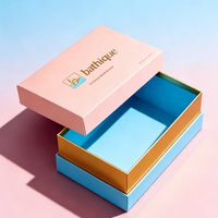 Boîte cadeau de luxe Bathique en papier rigide écologique recyclable en deux parties, finition mate, doublure en éponge, couleur pastel, personnalisable