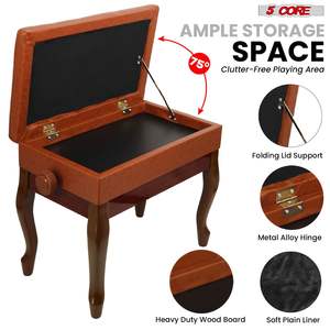 Silla Ajustable para Músico, Banco de Piano de Madera de 3 Pulgadas con Cojín Acolchado, Taburete Resistente con Almacenamiento para Músicos - Product Image 5