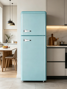 Réfrigérateur rétro 142L, mini-réfrigérateur vintage à deux portes, <span class=keywords><strong>congélateur</strong></span> silencieux, 3 couleurs pour appartement, maison, hôtel, dortoir - Product Image 5