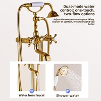 Ensemble de robinetterie de baignoire vintage plaqué cuivre-argent de haute qualité pour installation au sol, style vertical, douche de style impérial