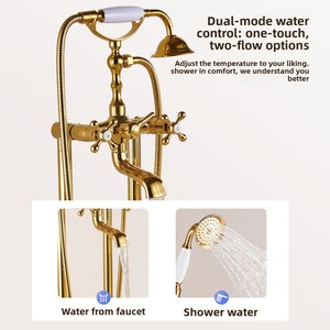 Ensemble de robinetterie de baignoire sur pied en cuivre électroplaqué noir doré antique, avec douchette <span class=keywords><strong>verticale</strong></span> de style impérial - Product Image 4
