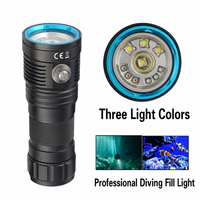 Lampu Video Bawah Air Senter Selam LED Merah Biru Putih untuk Fotografi IP68 Tahan Air 100m 3600 Lumens Senter