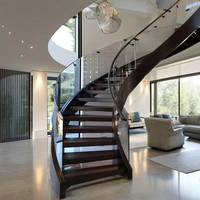 Nordi Escaliers en arc de conception moderne personnalisés pour les appartements de villas Garde-corps en verre en acier en fer forgé pour l'extérieur de la maison Bois courbé