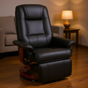 Reclinabile girevole in ecopelle nera con poggiapiedi regolabile per soggiorno relax - Product Image 2