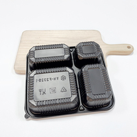 Boîte d'emballage à emporter jetable de qualité alimentaire 4 grilles avec couvercle, boîte alimentaire carrée en gros, emballage alimentaire en plastique