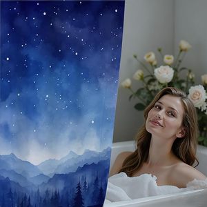 <span class=keywords><strong>Rideau</strong></span> de douche en <span class=keywords><strong>tissu</strong></span> imperméable avec crochets, motif ciel nocturne, montagne, forêt, aquarelle - Product Image 2