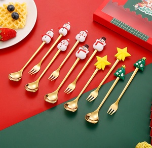 الغزال لطيف موضوع عيد الميلاد الذهب الفولاذ المقاوم للصدأ ملعقة وشوكة مجموعة للحلويات والقهوة أنيقة معدنية ، - Product Image 5