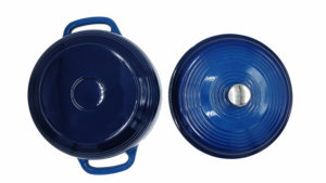 Cocotte en fonte émaillée bleue pour la <span class=keywords><strong>cuisson</strong></span> du pain au levain, avec couvercle, pot à gratin rond pour les boulangers à domicile - Product Image 6