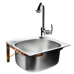 Évier de cuisine mural en acier inoxydable 304, simple bac avec support pour le lavage des mains et de la vaisselle, doté de deux trous - Product Image 1