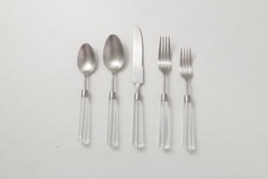 Qzq Bán Buôn Phương Tây Số Lượng Lớn Nghiền Nát Kim Cương Tím Màu Xanh Lá Cây Wedding Party Màu Acrylic Dao Kéo Flatware Bạc Bộ - Product Image 4