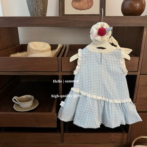 Child Star Circle Girls Blue Plaid Sleeveless Dress With <b>Bow</b> Breathable Summer Wear - Product Image 2