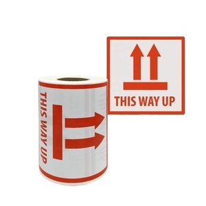 Rouleau d'autocollant adhésif personnalisé Étiquette d'avertissement rouge «THIS WAY up Fragile» avec <span class=keywords><strong>code</strong></span> à barres Excellent <span class=keywords><strong>pour</strong></span> les applications industrielles - Product Image 1