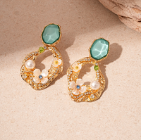 Aksesori Anting Wanita Berbentuk Bunga Akrilik Berhiaskan Berlian, Berlapis Emas 18K, Baja Tahan Karat, Kelas Atas