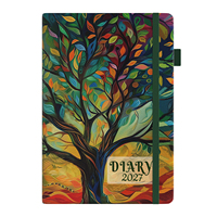 Agenda 2027 de haute qualité A5, couverture rigide en PU et papier, impression artistique colorée Arbre de Vie, avec élastique et attache pour stylo, pour bureau et école
