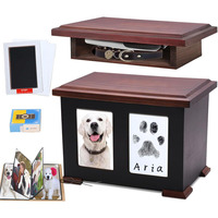 Urne funéraire en bois pour animaux de compagnie avec cadre photo, kit d'empreintes de pattes DIY et compartiment pour collier, boîte à cendres commémorative pour chiens et chats