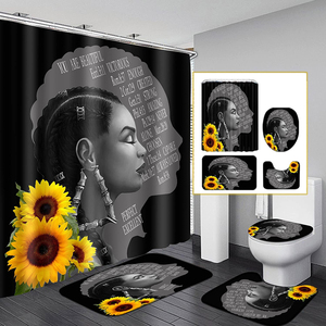 Juego <span class=keywords><strong>de</strong></span> 4 piezas <span class=keywords><strong>de</strong></span> cortina <span class=keywords><strong>de</strong></span> ducha con diseño <span class=keywords><strong>de</strong></span> girasol y Reina Negra, alfombras, tapa <span class=keywords><strong>de</strong></span> inodoro y tapete <span class=keywords><strong>de</strong></span> baño - Product Image 4