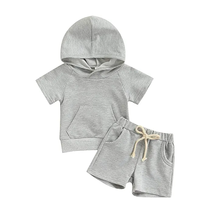Baifei Custom Cotton Baby Kids Short Pant Clothes Set Summer Outfits 0-4T Clothing New Born Baby Boy Clothes Hoodie Short Set