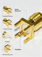 Connecteur RF femelle plaqué or Aurora Yu SMA205 pour PCB, fabriqué en Chine, emballé en plateau pour la communication sans fil