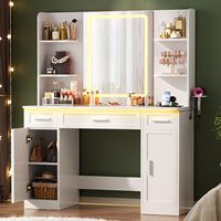 Coiffeuse moderne en bois avec miroir et éclairage RGB, 3 tiroirs, station de charge, 3 modes d'éclairage, pour femmes