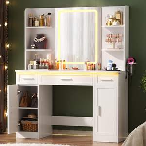 Coiffeuse moderne en bois avec miroir <span class=keywords><strong>et</strong></span> éclairage RGB, 3 tiroirs, station de charge, 3 modes d'éclairage, pour femmes - Product Image 2