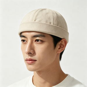 Gorra Docker de Algodón al por Mayor para Hombre, con Logotipo Personalizado, 6 Paneles, Beige, Sin Visera, Bordado 3D, para Uso Diario al Aire Libre - Product Image 1