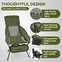 Chaise de camping pliable légère en aluminium avec dossier haut, support de tête, forme triangulaire, stable et portable pour une utilisation en extérieur
