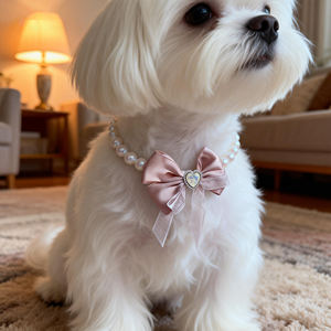 قلادة أنيقة وحلوة على شكل فيونكة لؤلؤية للقطط والكلاب بأسلوب الأميرات - Product Image 1