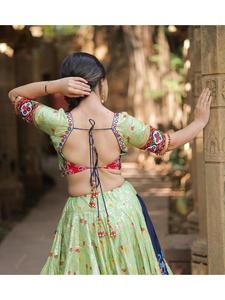 Designer Heavy Muslin Cotton Digital Print <b>Lehenga</b> Choli Dupatta Set Featuring Real Mirror Work for <b>Women</b> Festive Celebration - Product Image 2