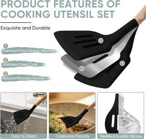 Ensemble de spatules en silicone antiadhésives, résistantes à la chaleur, ustensiles de cuisine en silicone avec manche en bois - Product Image 3