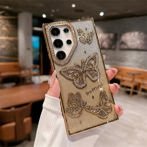 Funda de teléfono de lujo con diseño de mariposa para <span class=keywords><strong>Samsung</strong></span> S25 Ultra S24 S23, funda de teléfono brillante para iPhone 17 Pro Max, funda trasera de diamante - Product Image 5
