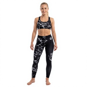 Pantalon de compression MMA pour femme Decent Fight Gears, noir et blanc, imprimé craquelé, ajusté, en spandex et polyester, pour arts martiaux mixtes - Product Image 1