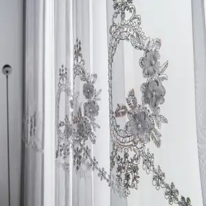 Блестящие прозрачные шторы для гостиной, Прозрачная Кружевная занавеска и занавеска с вышивкой