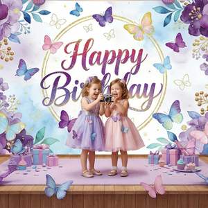 Décor de fond d'anniversaire papillon pour fille et femme, décorations papillon violettes joyeuses anniversaire, bannière d'anniversaire parfaite à l'<span class=keywords><strong>aquarelle</strong></span> florale - Product Image 3