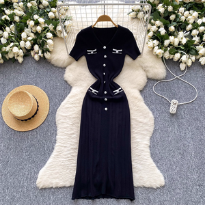 Abito estivo Sexy lavorato a maglia con scollo a V profondo lavorato a maglia aderente a maniche corte per Clubwear da festa <span class=keywords><strong>abiti</strong></span> <span class=keywords><strong>lunghi</strong></span> - Product Image 6