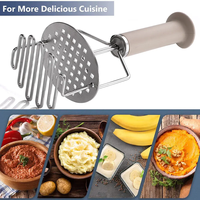 Triturador de Patatas de Metal Resistente con Acabado Pulido Espejo, Utensilio Manual para Machacar Alimentos